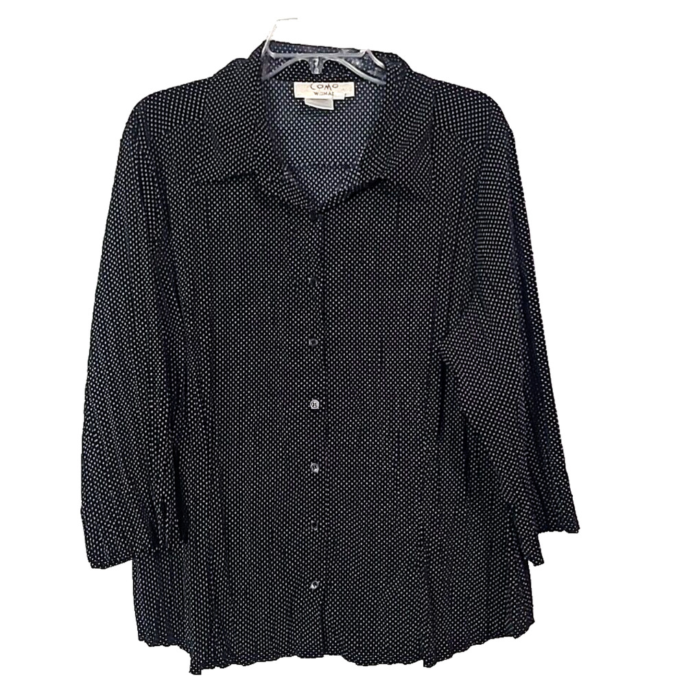 Como Black Mini Polka Dot Long Sleeve Button Down Shirt Womans Plus Size 2X